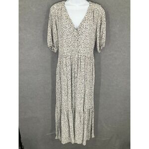 Sonoma Women's Sz S Floral Midi Dress Puff Sleeve V Neck Beige Cottagecore‎